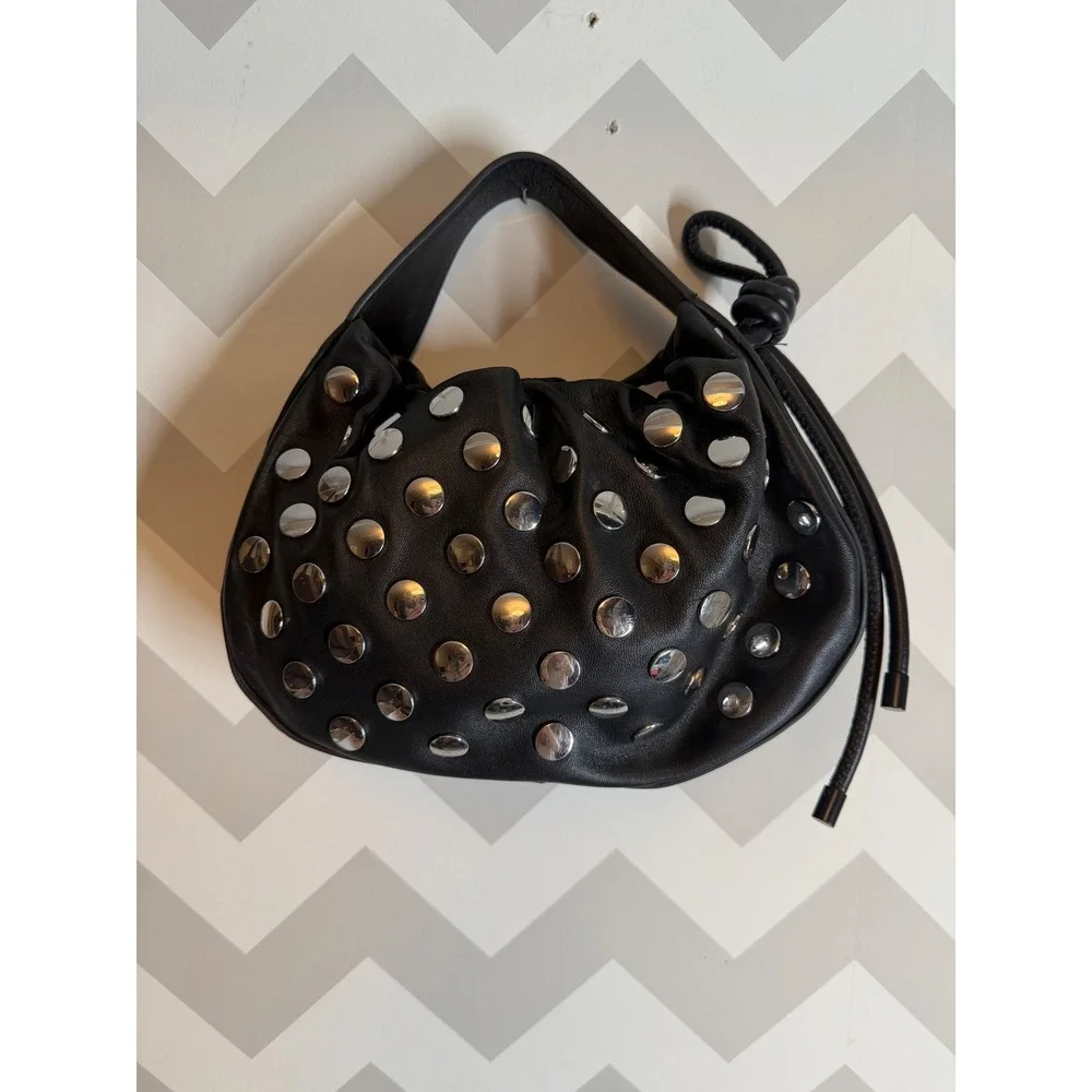 3.1 Phillip Lim Black Leather Studded Origami Mini Bag Hobo Handbag